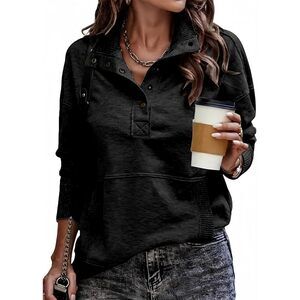 BRAND NEW SHEWIN Casual Long Sleeve Sweatshirt with Drawstring & Buttons